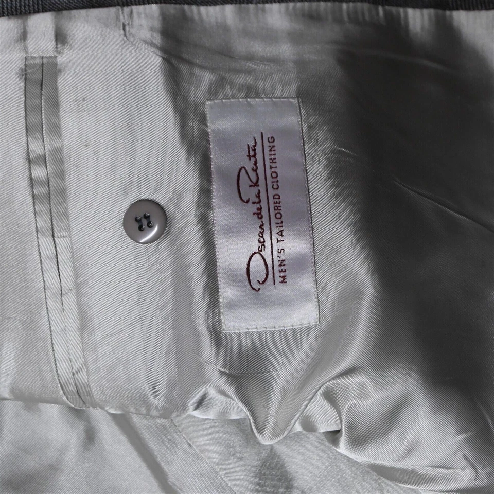 复古 Oscar de la Renta 44R 格纹羊毛双排扣运动外套外套夹克 — 第 4/4 张图片