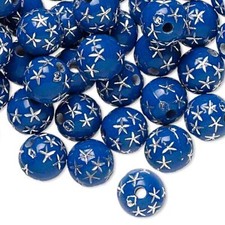 Blue Acrylic 8mm Round Bead with Silver Stars with 1.7mm Hole 100
