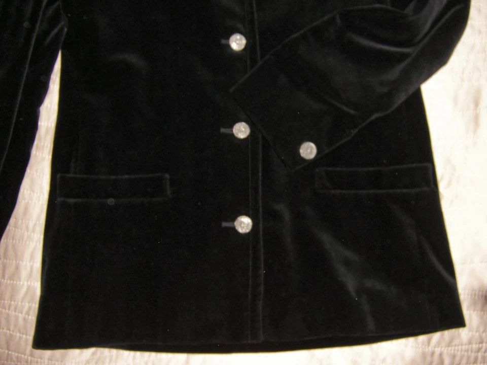 CHAQUETA/BLAZER JAEGER TERCIOPELO NEGRO HECHO EN GRAN BRETAÑA EE. UU. 8-10. ¡CORTE GENEROSAMENTE! Foto 4 de 4