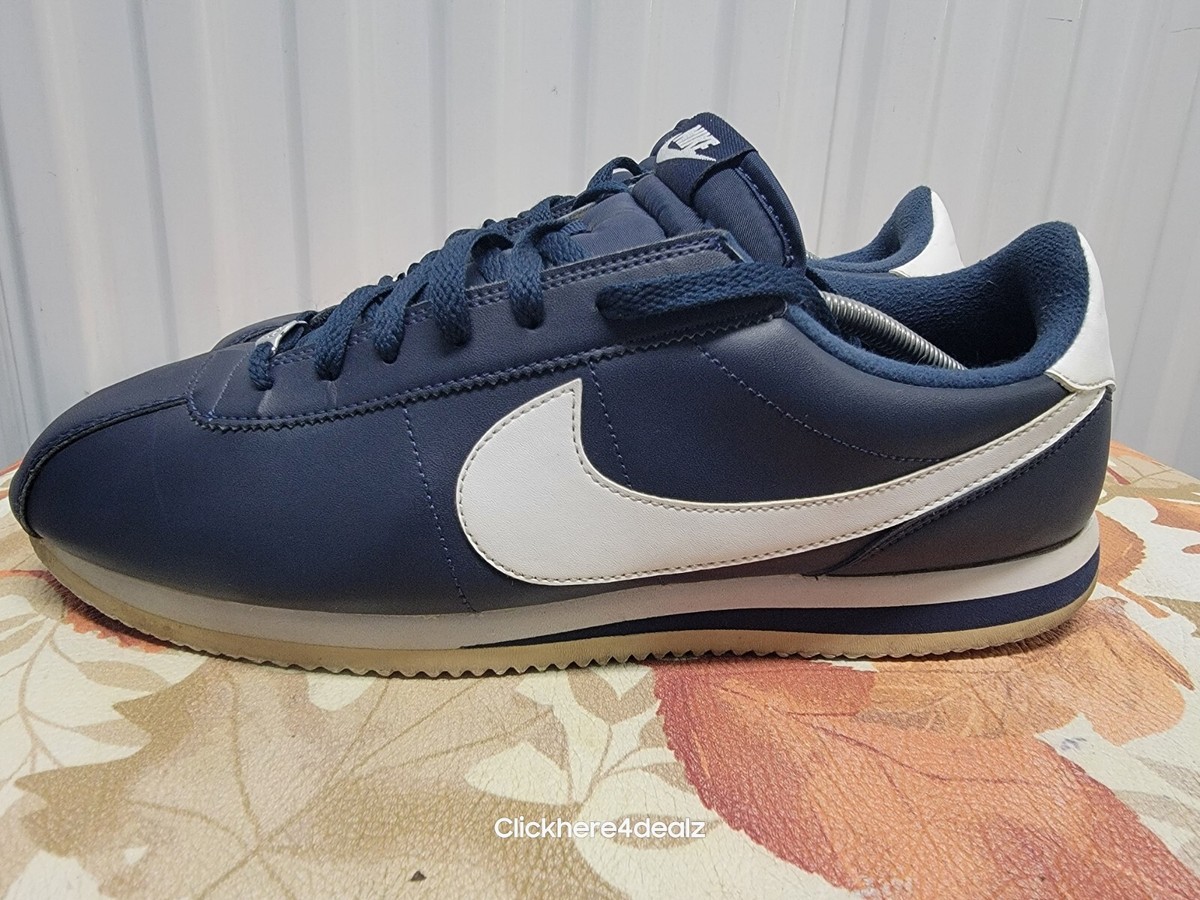 Nike Cortez Leather Navy Blue White Running Shoes Men's Size 14