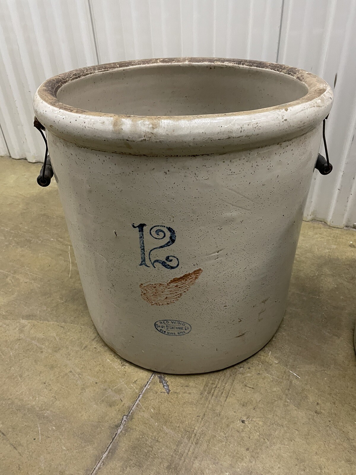 (2) Antique 12 Gallon Red Wing Crock Stoneware w/ Handles Great