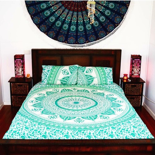Indien Bedding Set Blue Ombre King Duvet Quilt Cover Mandala Hippie Gypsy Set - Picture 25 of 40
