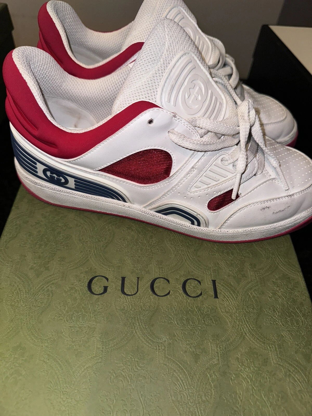 AUTHENTIQUE BASKETS GUCCI HOMME PANIER CUIR LOGO CHAUSSURES BASSES 7 TAILLES 8