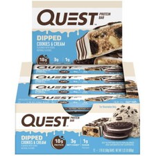 Quest Protein Bars, Low Sugar, High Protein, Dipped Cookies and Cream, 12 Count