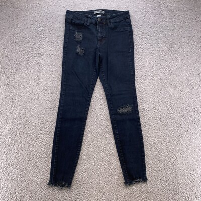 Refuge Skinny Jeans Womens Mid Rise Distressed Dark Wash
