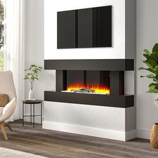 Wall Mounted Electric Fire Glass LED Fireplace White Suite Heater 1 or 7 Flames