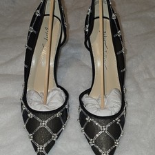 Betsey Johnson Women's Black Pointed Toe Pump Heels Rhinestone Pearl 8.5