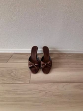 Manolo Blahnik Mules Sandals Heel Ribbon Leather Brown EU36/US6 Auth by JAPAN