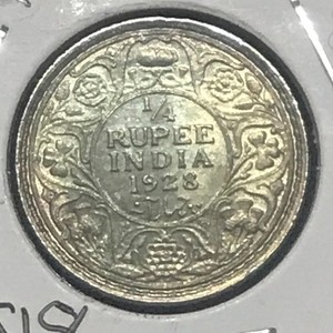 India British 1/4 Rupee KM 518 Ch Toned Unc 1928