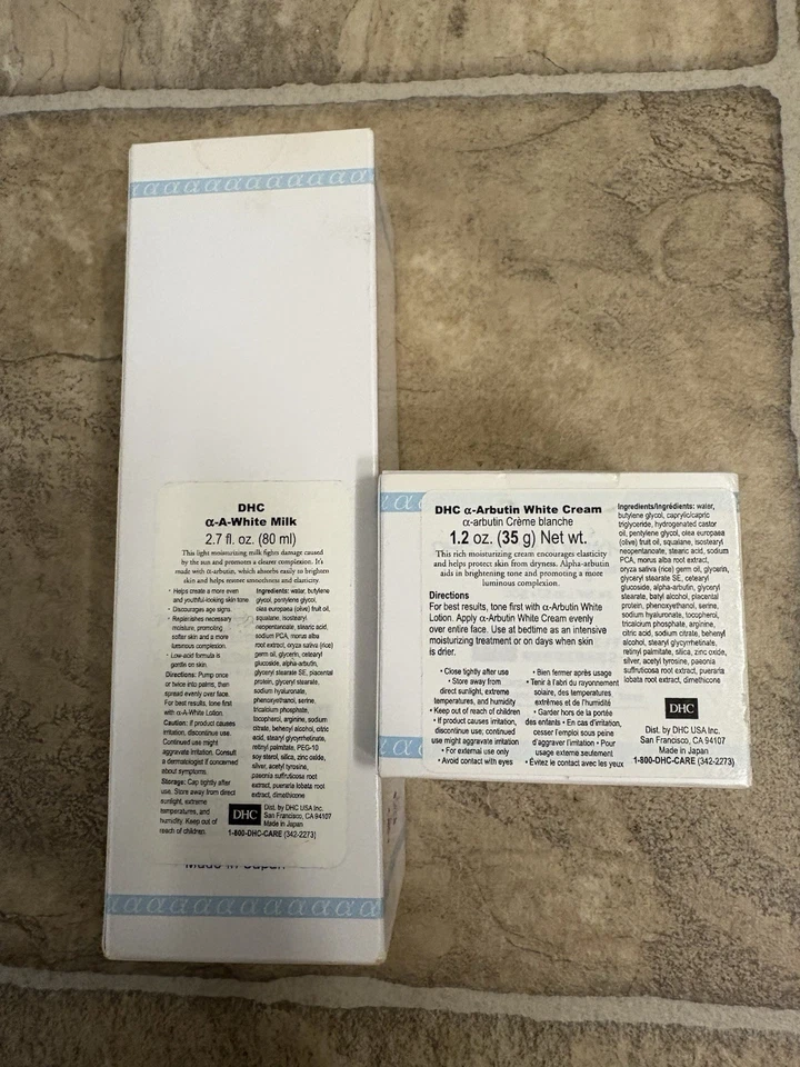 Old DHC α-Arbutin White Milk 80 ml y crema blanca 35 g blanqueadora conjunto de cuidado de la piel nuevo Foto 2 de 4
