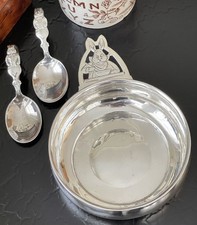 Rare Antique Trio Webster Sterling Silver Rabbit Bunny Baby Spoon Porringer Bowl