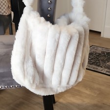 Womens purse White Faux Fur Shoulder Bag Magnetic Snap Closure and Plush Handle