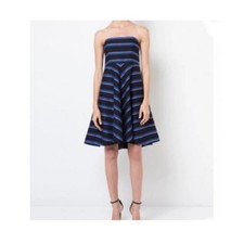 Halston Heritage Sz 14 Fit Flare Dress Black Strapless Cocktail Wedding Guest