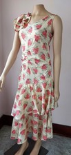 Vintage Late 1920s Early 30s Silk Ivory Floral Dress.