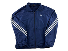 Adidas Mens L Blue 3 Stripe Full Zip Windbreaker Track Jacket Mesh Lined Vintage