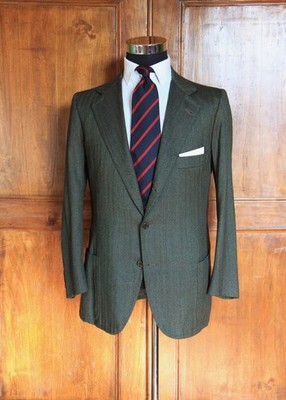 Neapolitan bespoke green herringbone jacket 42UK/52EU