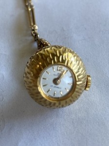 Authentic Vintage Bucherer Gold Plated Textured Sphere Watch Amerikaner Pendant Neck 17j