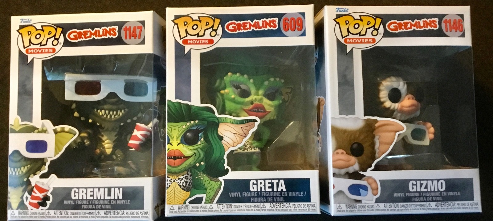 Gremlins Funko - Lote de 3 - #1146 Gizmo #1147 Gremlin #609 Greta - Nuevo y sellado