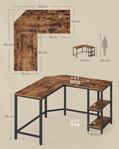 Schreibtisch L-förmiger Computertisch 120 x 130 x 76 cm Eckschreibtisch mit 2... - Bild 7 von 8