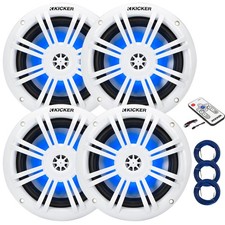4x Kicker 6.5" 150W Max RGB LED Marine Speakers, 3x 20 Feet Wire, LED Controller