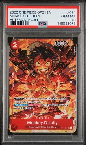 2022 ONE PIECE ENGLISH OP01 EN #024 ROMANCE DAWN ALT ART MONKEY D. LUFFY PSA 10