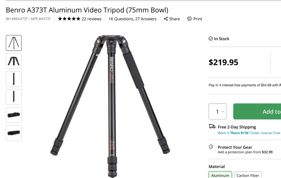 Trípode Benro A373T + Cabezal Fluido S8Pro (con Placa QR) + Adaptador Media Bola 75HB | Foto 2 de 4