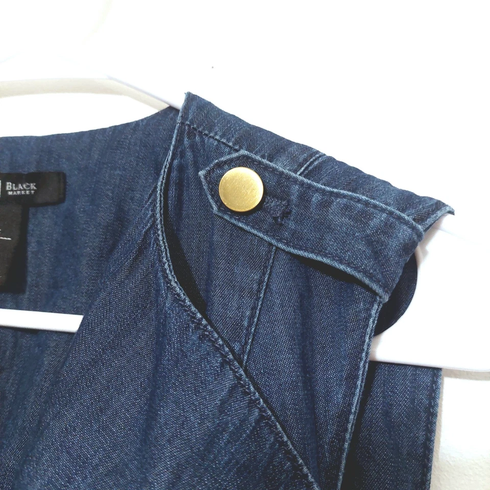 WHBM Sleeveless Blue Denim Duster Vest Trench Belted XS Jacket Layer Throw Cute - Image 4 of 4