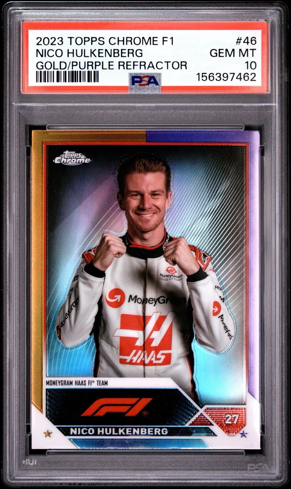 2023 TOPPS CHROME FORMULA 1 | GOLD/PURPLE REFRACTOR NICO HULKENBERG 46 PSA 10 view 1