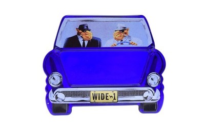 VTG Joe Camel R.J. Reynolds Tobacco Cobalt Blue Glass Ashtray Wide 1 Car 2 Sided