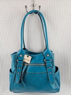 St. John's Bay Pebbled Teal Faux Leather Purse Shoulder Organizer Bag w/tag