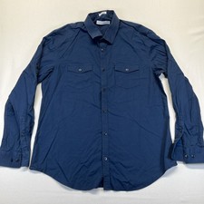 Calvin Klein Men  s L Navy Long Sleeve Button Up Shirt 100 Cotton