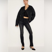 Good American Moto High Waist Black Wash Skinny Jeans NWT Size:6/28 Retails 199