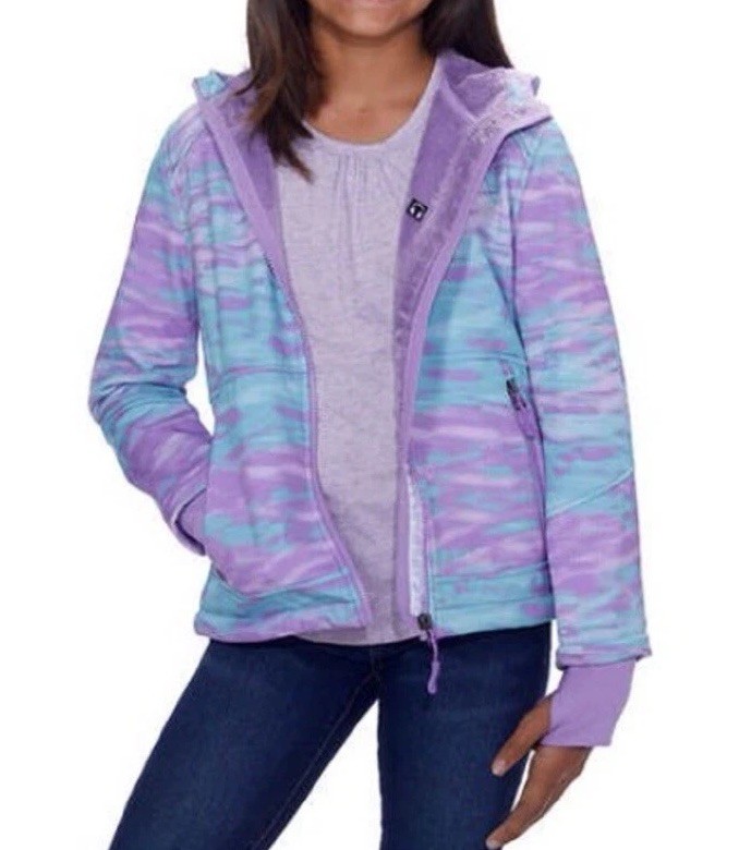 Snozu Hooded Softshell Jacket for Girls Frozen Blue Lilac size Large ( 14-16 )