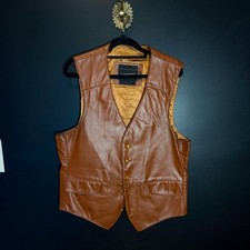 Vintage JCPenney's camel brown men's leather vest with silk lining and 2 pockets