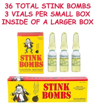 36 STINK BOMBS Glass Vials SMELLY Ass Fart Liquid Gag - QTY DISCOUNTS -FREE GIFT