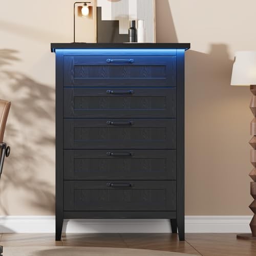 Tall 5 Drawer Dresser for Bedroom 15.6"D x 27.6"W x 44.9"H (5 Drawers) Black - Picture 3 of 6