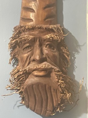 Handgeschnitzte Holz Geist Gesicht Wandkunst eines schönen alten Mannes 18 cm groß