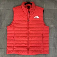 North Face Vest Mens Large RED Full Zip Pocket Logo 550 Goose Down Puffer Coat