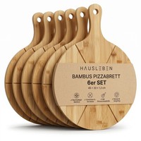 Pizzabrett Aus Bambus 6Er Set Schneide/Servierbrett Rund Mit Griff, 45X33X1,2 Cm