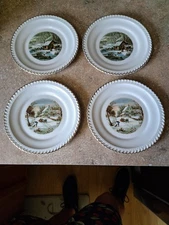 Currier and Ives 'The Old Homestead in Winter' Wall Plates Set of 4 Vintage