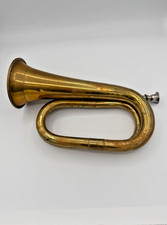Vintage Brass Bugle 11.5  w/ Chain Mouthpiece Military Scout Decor Display