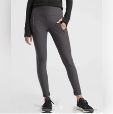 Athleta Stellar Tight Leggings Womens S Gray Zip Pocket Athletic Yoga Pants 