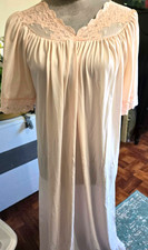 Vintage Shadowline Long Night Gown Baby Pink Nylon Lace Cottagecore Small C600