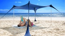 SUN NINJA Strandzelt, Sonnensegel LSF 50+, mit Sandschaufel 7x7.5 FT 4 POLE