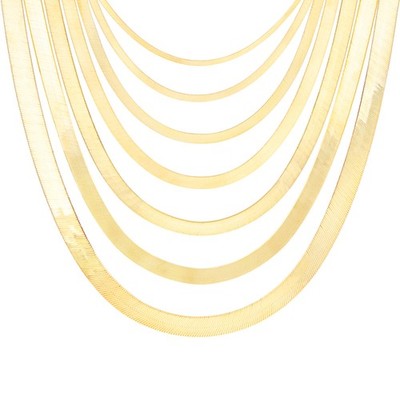 14K Yellow Gold Solid 3mm-7mm Flat Herringbone Chain Necklace