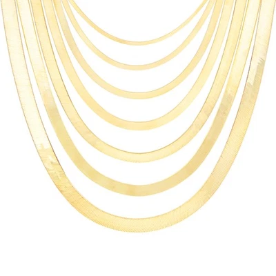 14K Yellow Gold Solid 3mm-7mm Flat Herringbone Chain Necklace Women Men 14"- 24" - Image 1 of 4