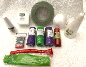 Bundle of Craft Supplies Foam Forms, Decorative Mesh, Chenille Stems & Twine