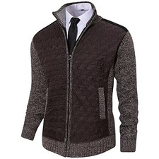 Men's Full Zip Cardigan Sweater for Men Causal Thick Slim Fit X-Large Coffee