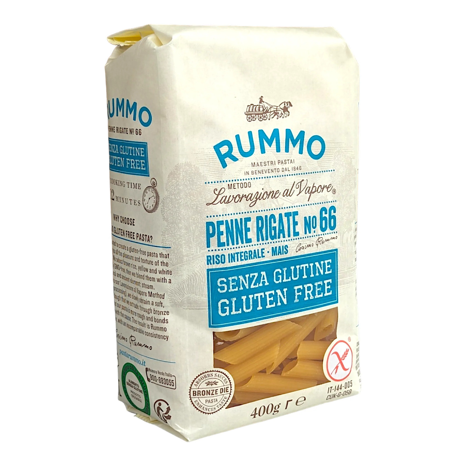 Rummo Gluten Free Penne Rigate No.66 - 400g Corn & Brown Rice Pasta