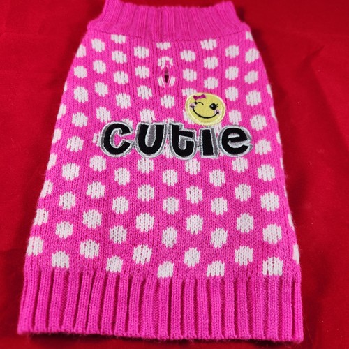 Cutie Dog Sweater Size S Pink Polka Dot Embroidered w/ Leash Hole